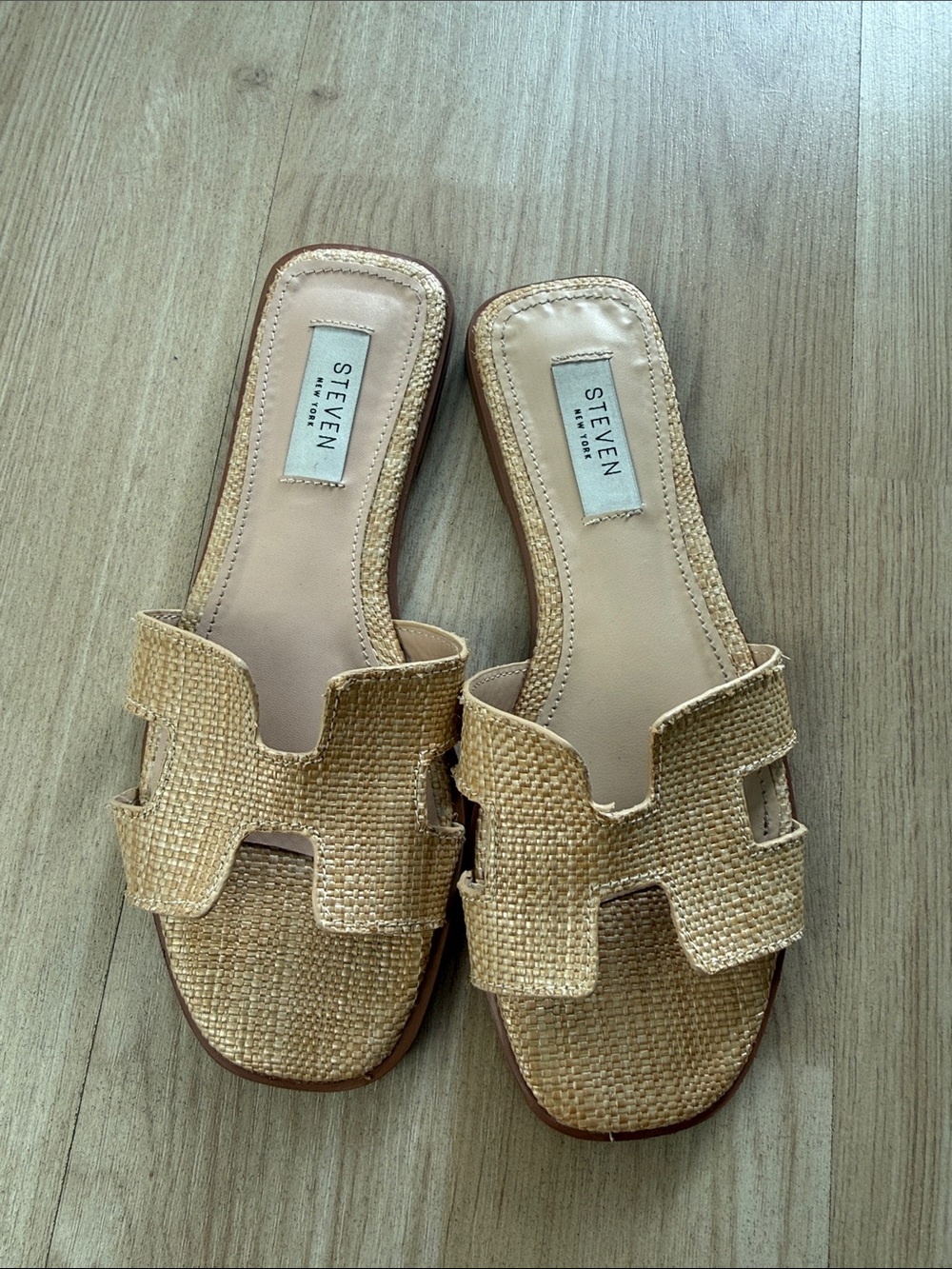STEVEN By Steve Madden Natural Woven Slide Sandals